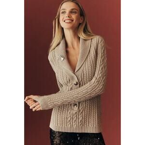 Maeve Anthropology Shawl-Collar Cable-Knit Henley Sweater Heather Size M NWT